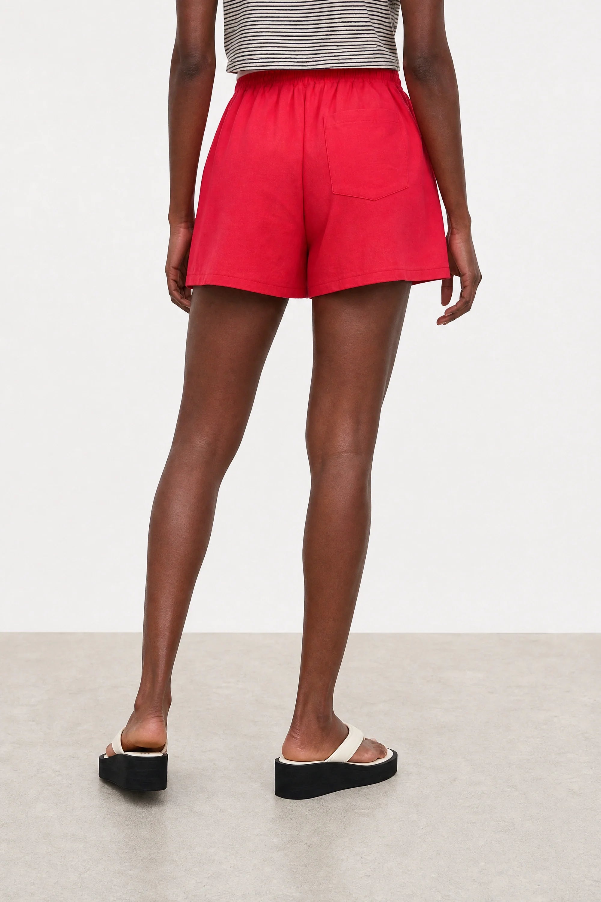 Red welt pocket athletic shorts