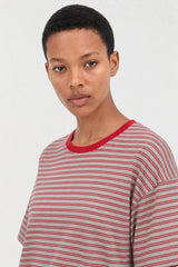 Red and grey contrast trim tee