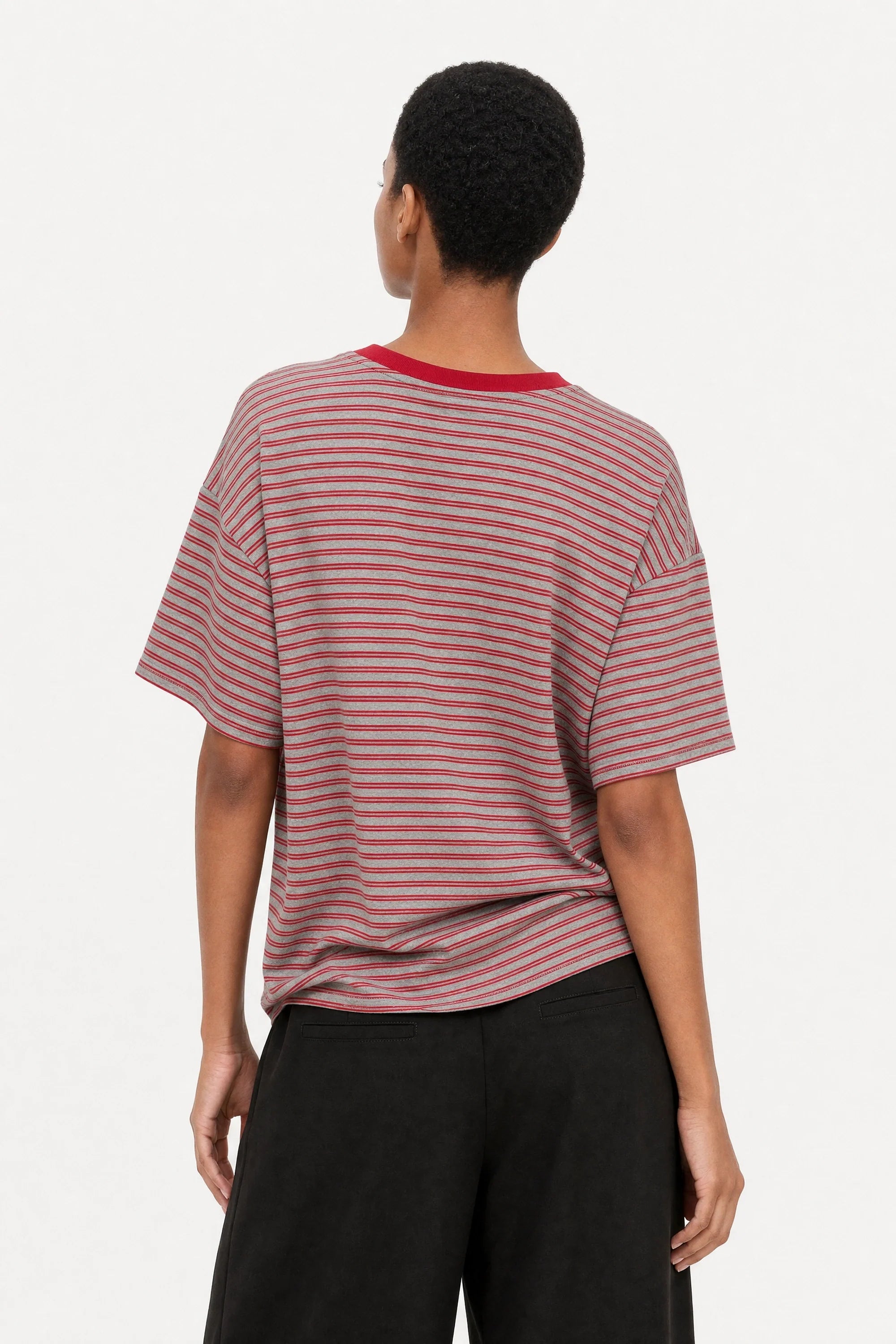 Red and grey contrast trim tee