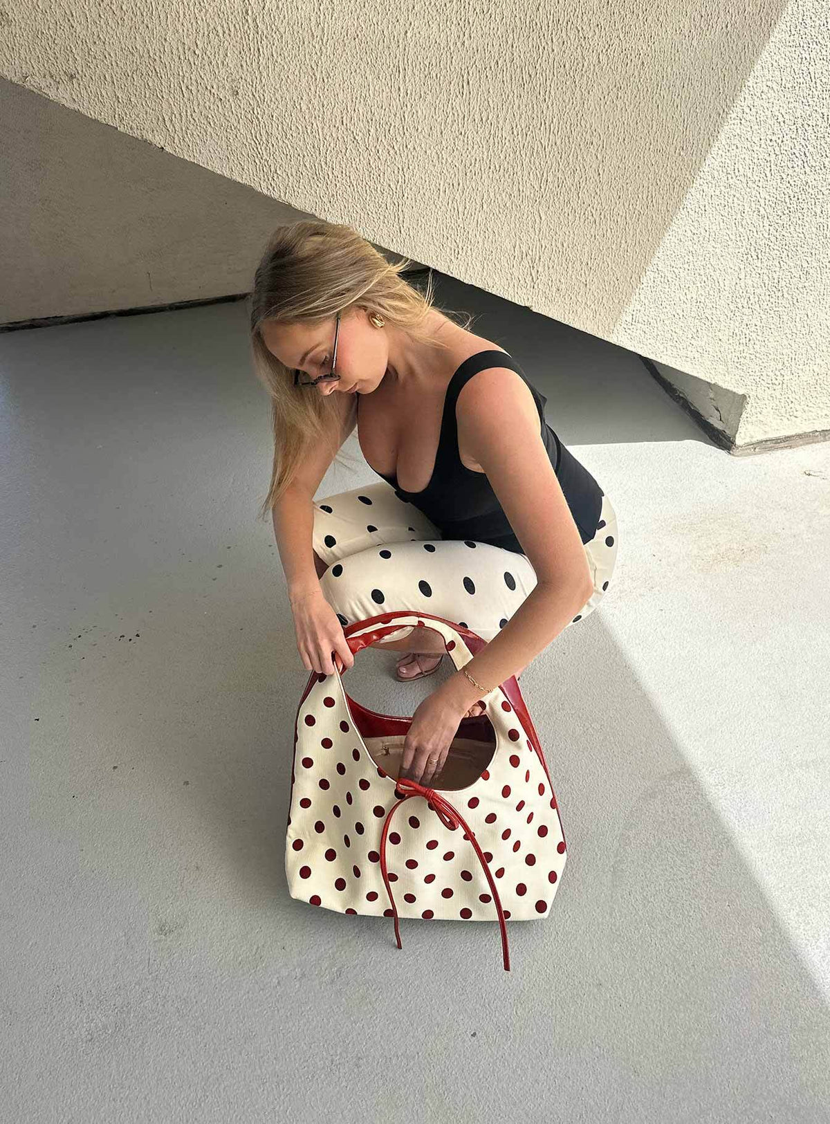 Rosamaria Shoulder Bag Cream Polka Dot