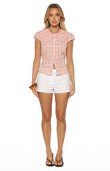 Rumi Pink Plaid Peter Pan Collar Top