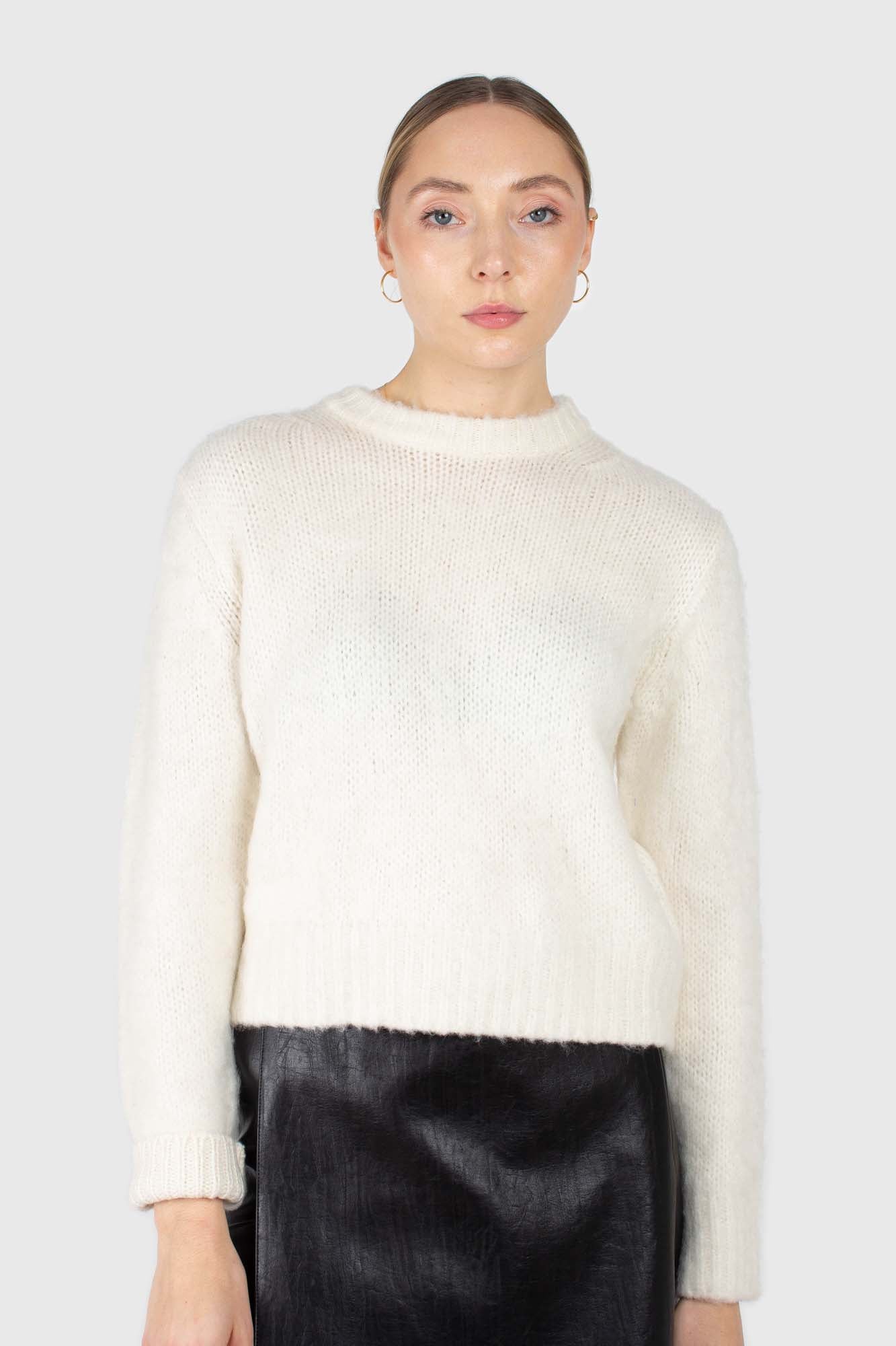 Ivory brush textured crew neck jumper