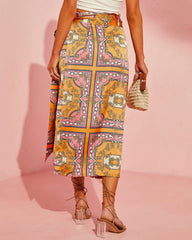 Manique Satin Printed Side Tie Midi Skirt