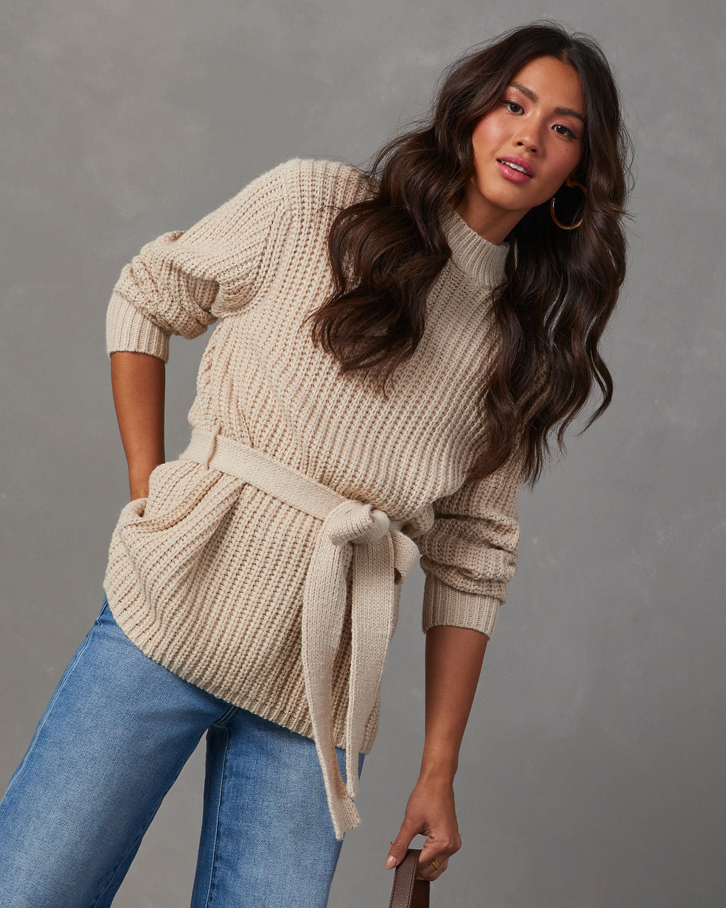 Wixson Belted Mock Neck Sweater