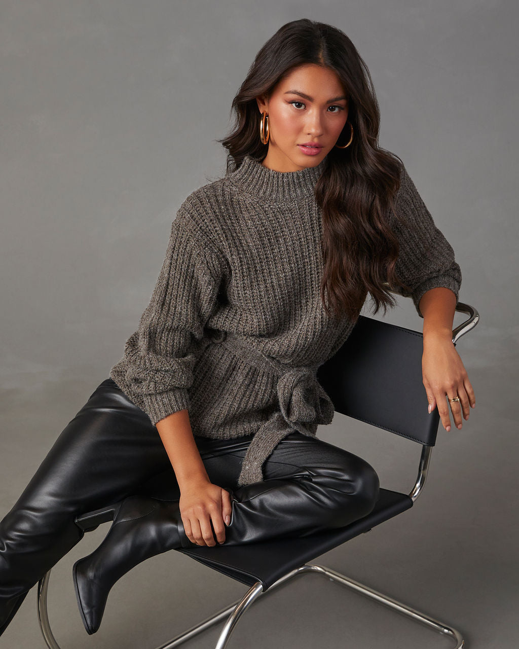Wixson Belted Mock Neck Sweater