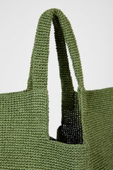 Sage green tight weave straw tote bag