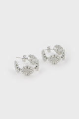 Silver daisy hoop earrings