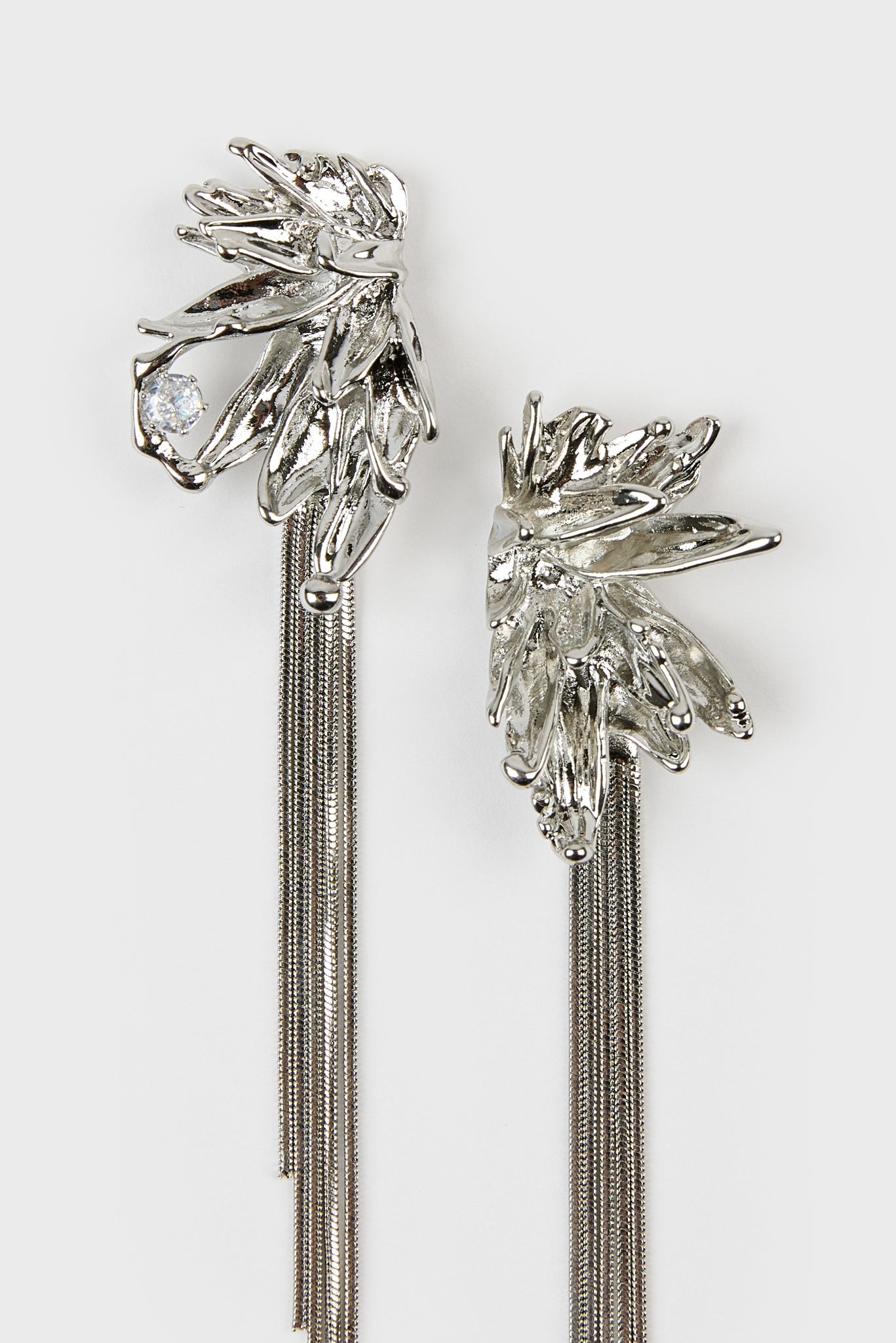 Silver jagged metal diamante multistrand drop earrings