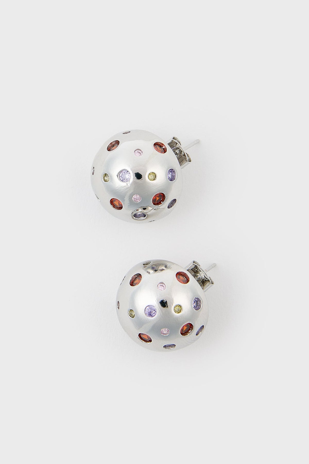 Silver multicolour diamante curved stud earrings