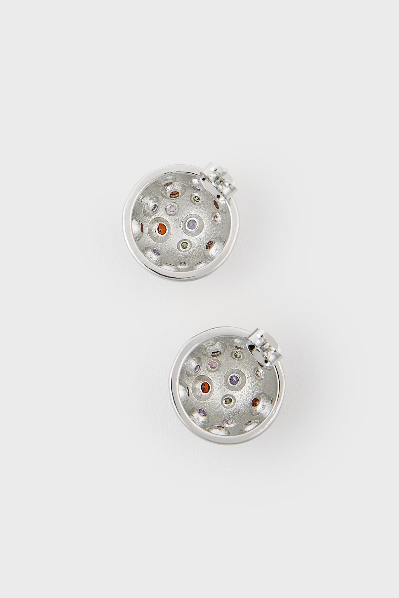 Silver multicolour diamante curved stud earrings