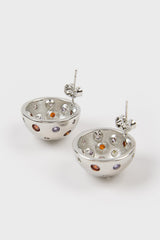 Silver multicolour diamante curved stud earrings