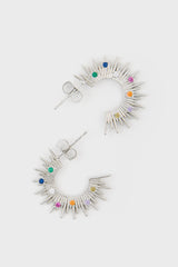 Silver rainbow diamante sun burst hoop earrings