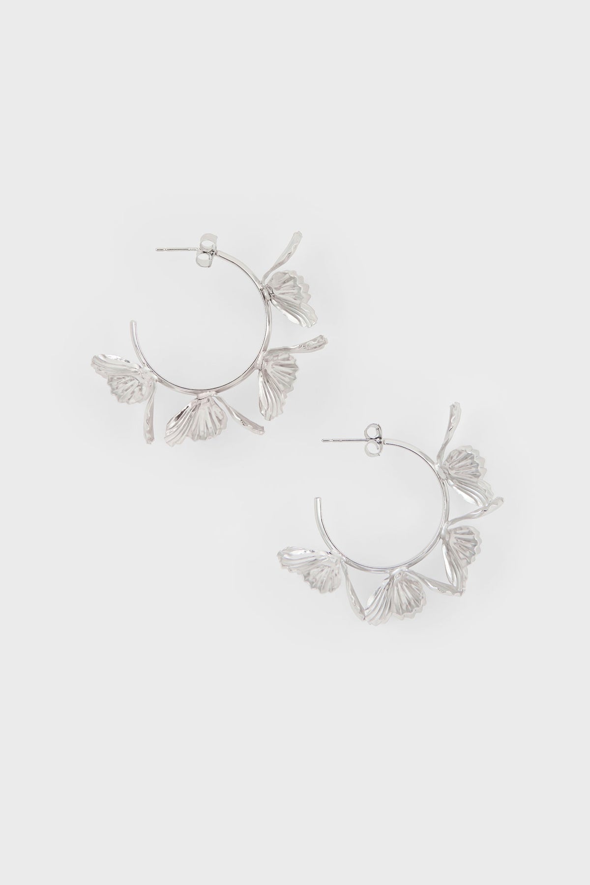 Silver ring of flowers hoop earrings