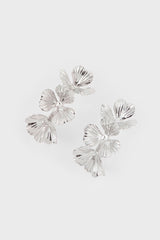 Silver ring of flowers hoop earrings