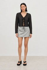 Silver shiny satin mini skirt