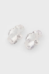 Silver single pearl half flower earrings