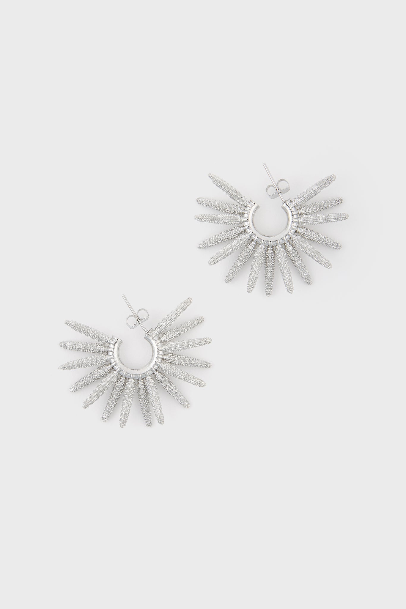 Silver thick cones starbust hoop earrings