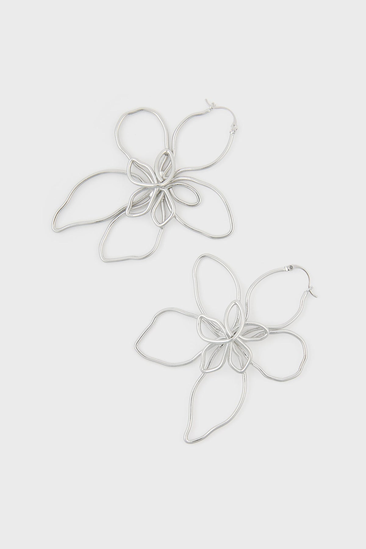 Silver wire flower hoop earrings
