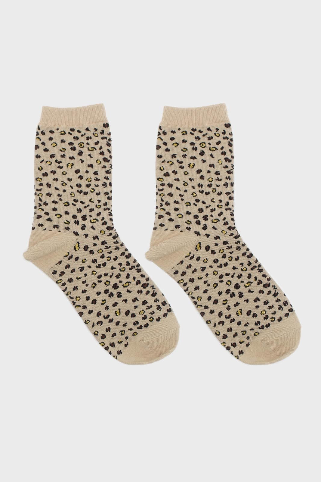 Beige and black metallic leopard print socks