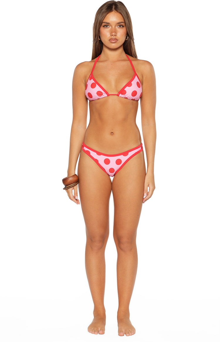 Sofie Pink and Red Polka Dot Contrast Bind Triangle Bikini Top