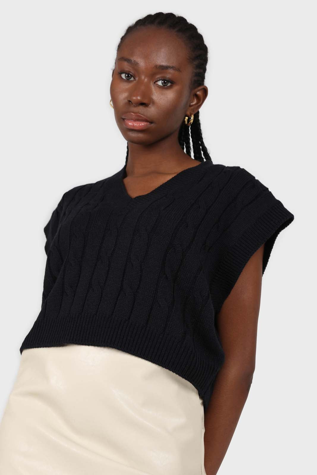 Navy cableknit knit vest