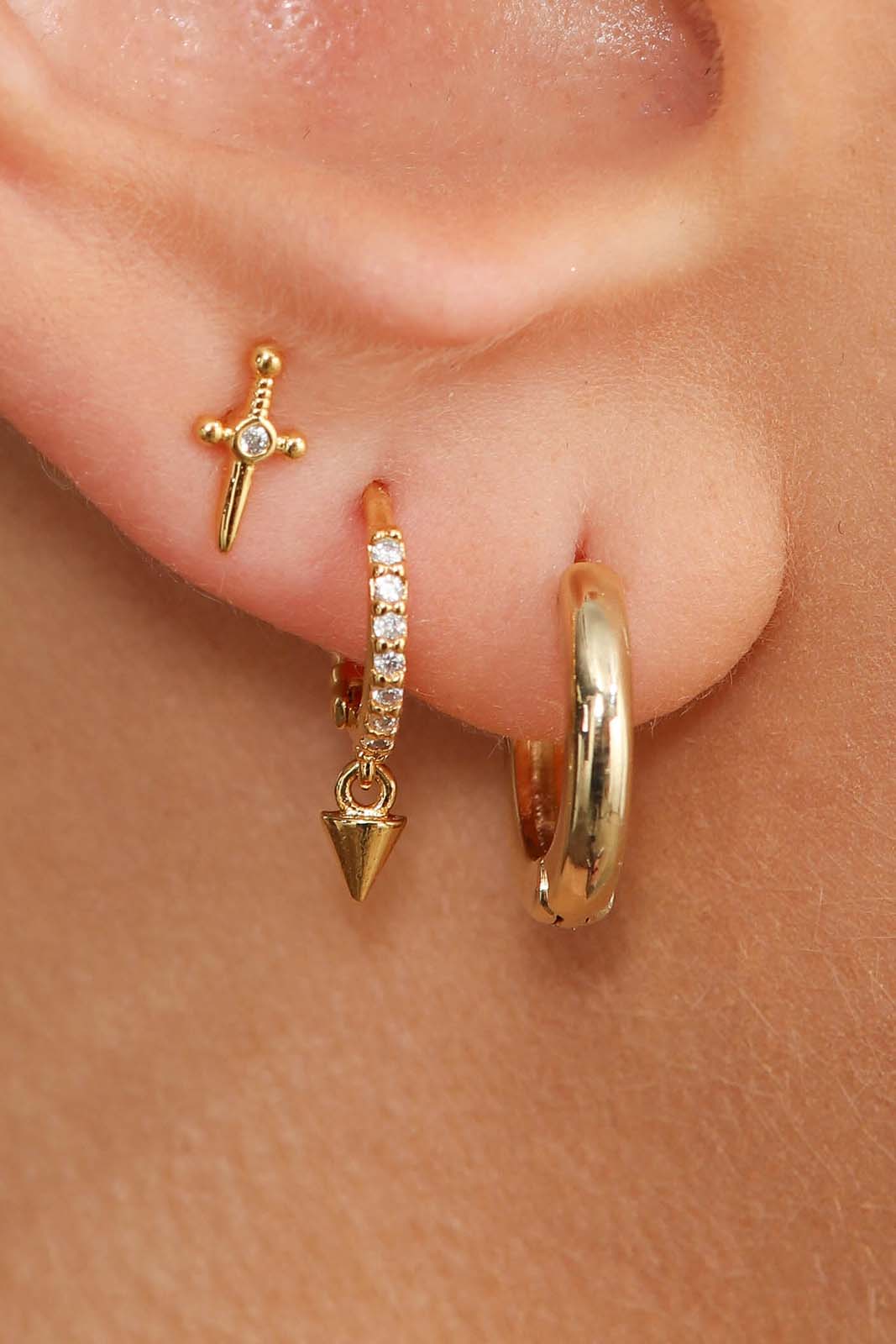 Gold simple hoop huggie earrings - 9mm