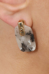 Ivory marble rectangle gold drop bar earrings