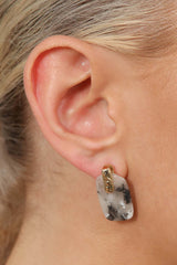 Ivory marble rectangle gold drop bar earrings