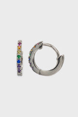 Silver rainbow pave huggie earrings - 6.5mm