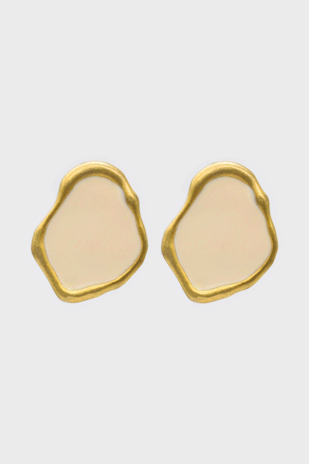 Gold and ivory irregular circle earrings