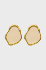 Gold and ivory irregular circle earrings