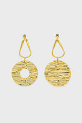 Gold large textured drop circle earrings