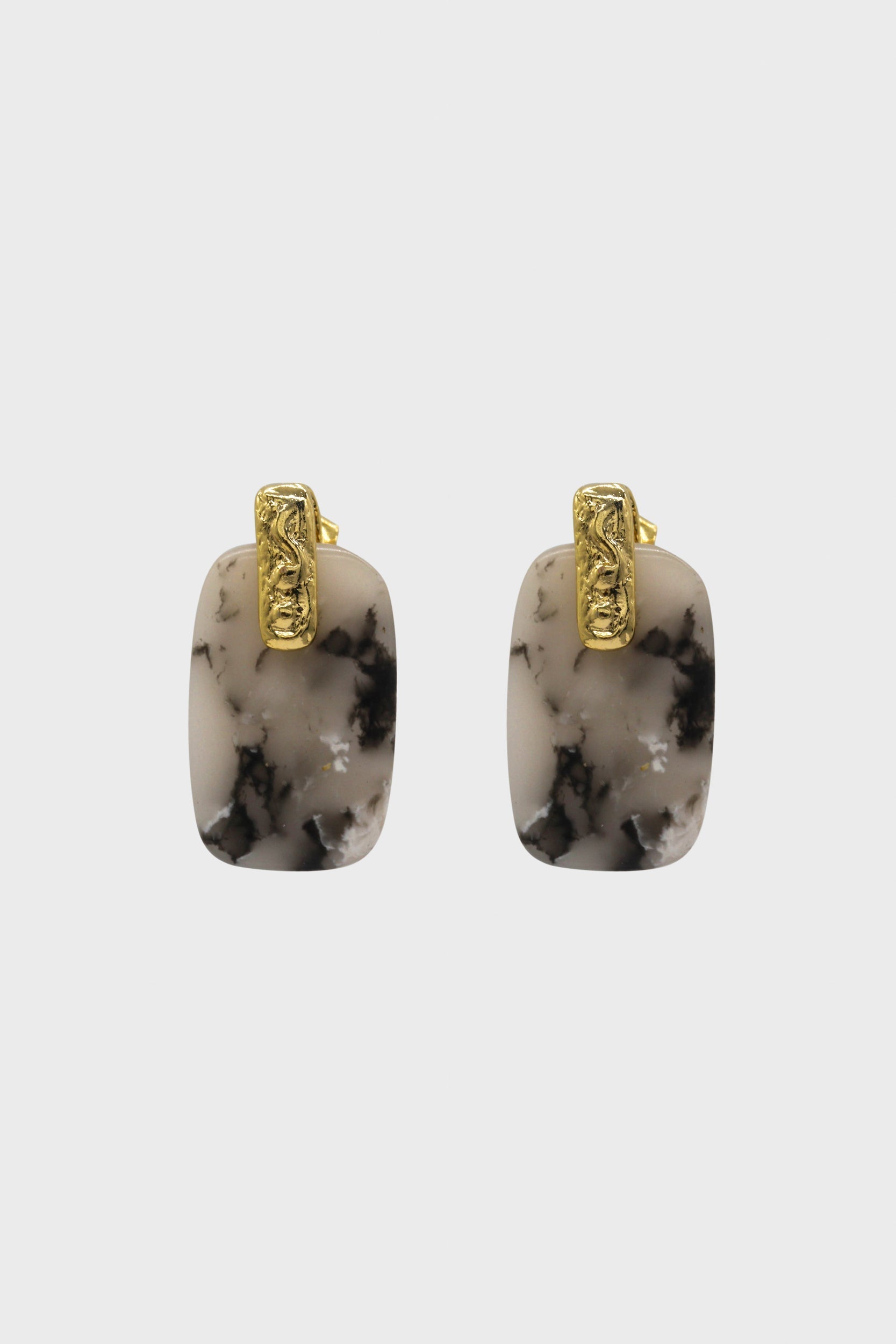 Ivory marble rectangle gold drop bar earrings