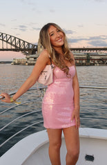 Tao Pink Sequin Lace Up Mini Dress