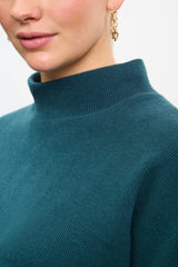 Teal micro ribbed mock neck top