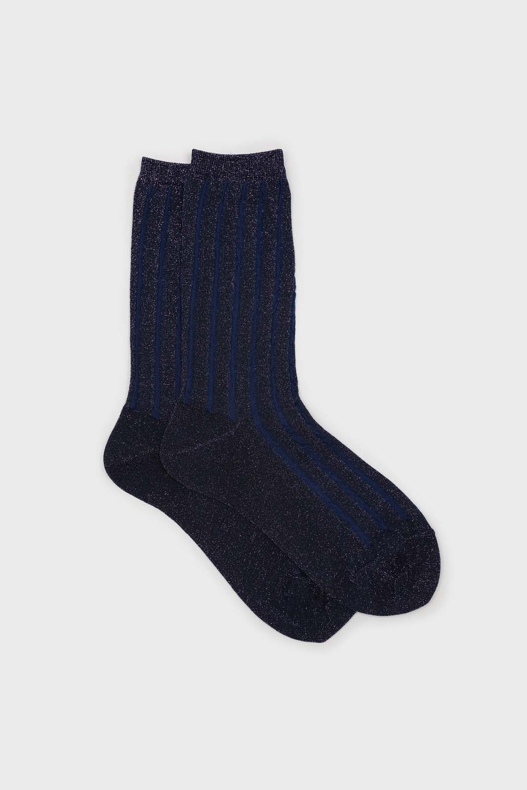 Blue contrast metallic ribbed socks