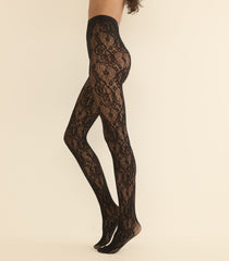 WOLFORD INFINITE ROSE LACE TIGHTS -- BLACK