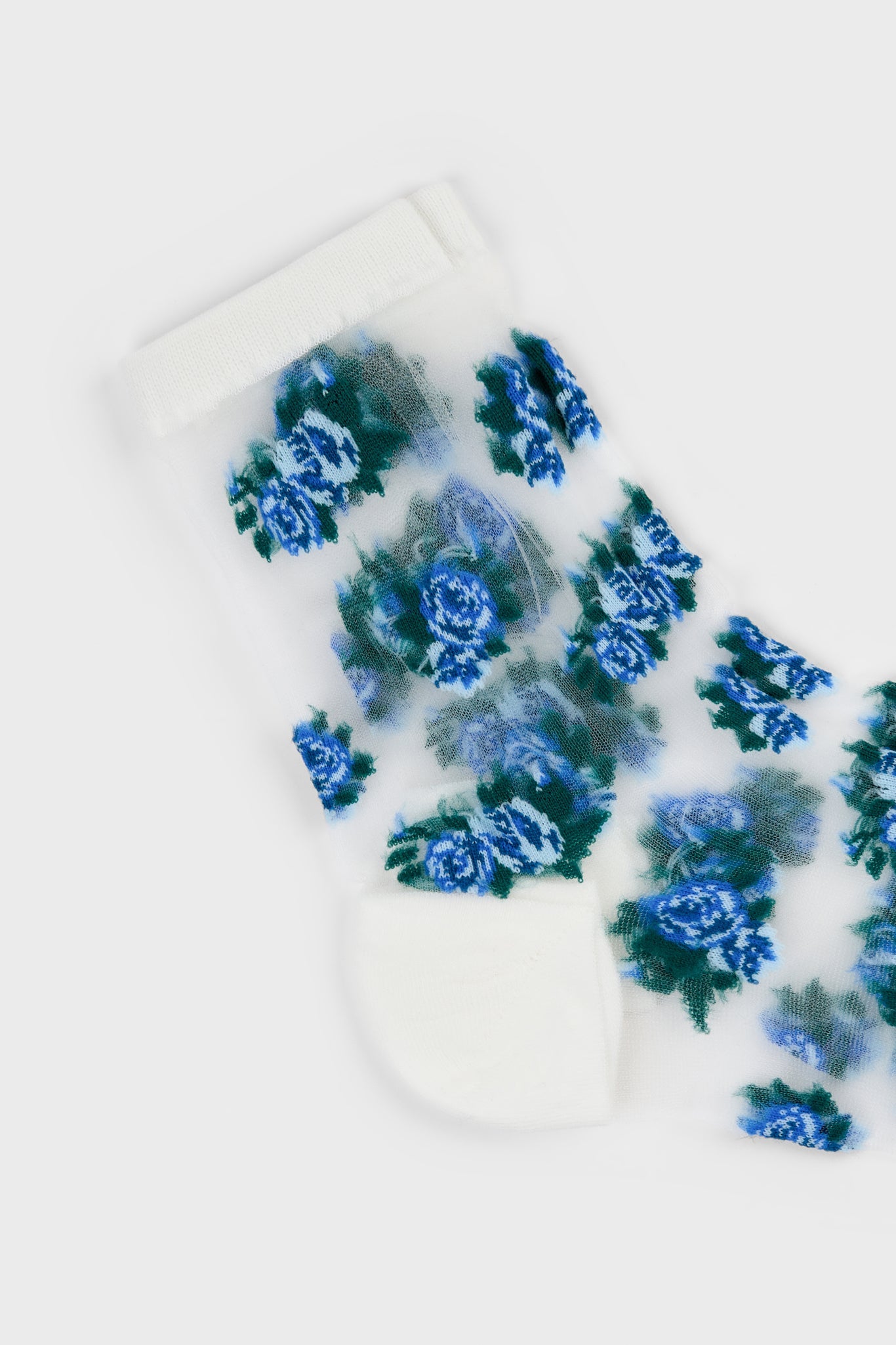 White and blue rose floral sheer socks