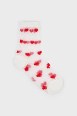 White and red sheer heart socks