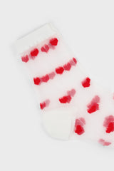 White and red sheer heart socks