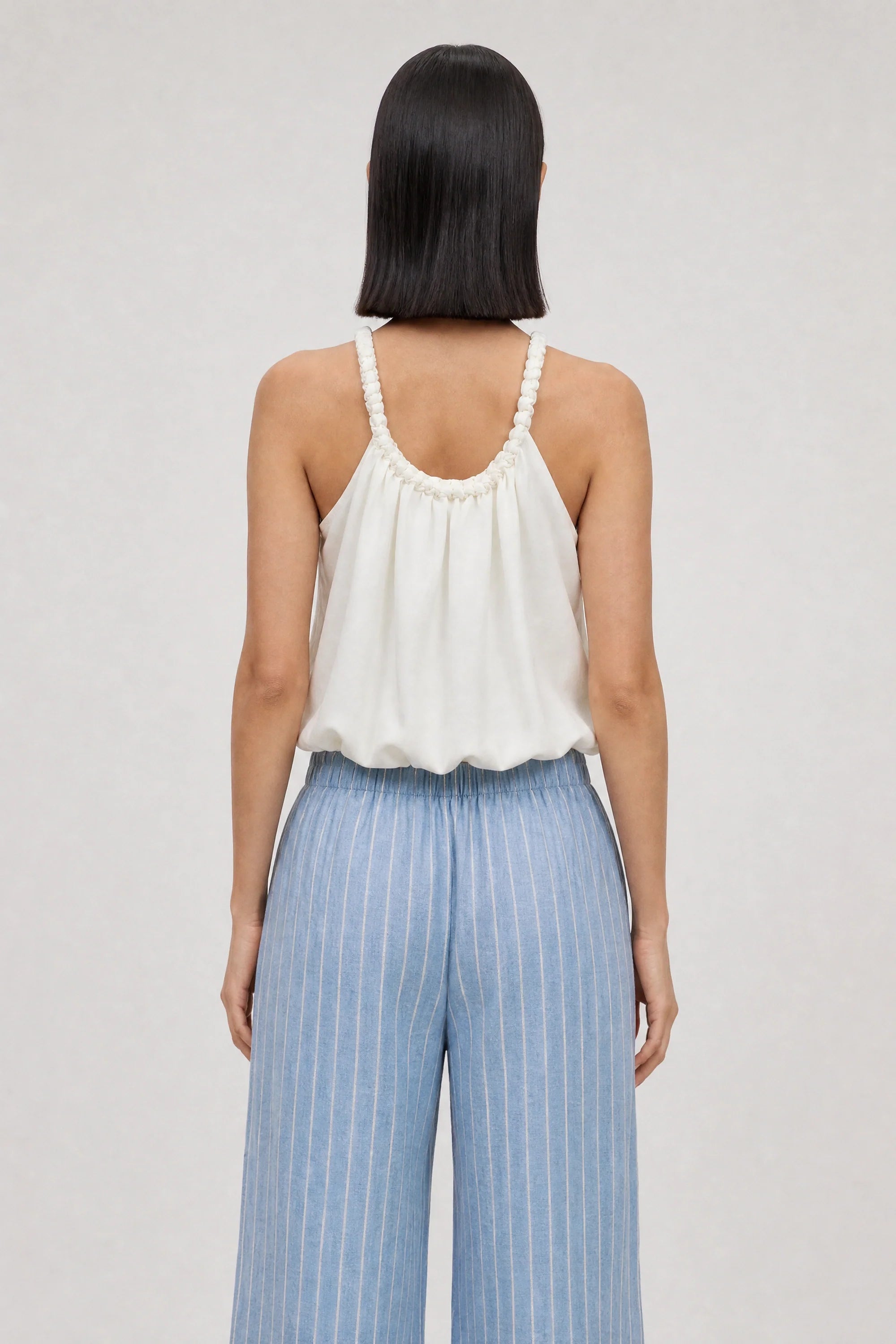 White braided strap blouson tank