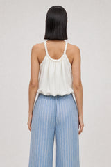 White braided strap blouson tank