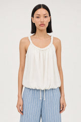 White braided strap blouson tank