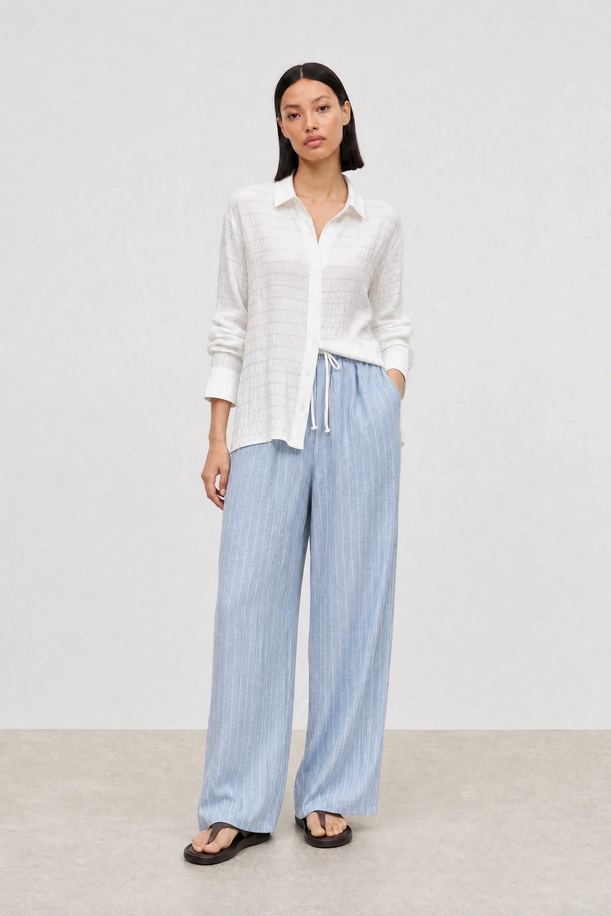 White on white textured stripe shirt