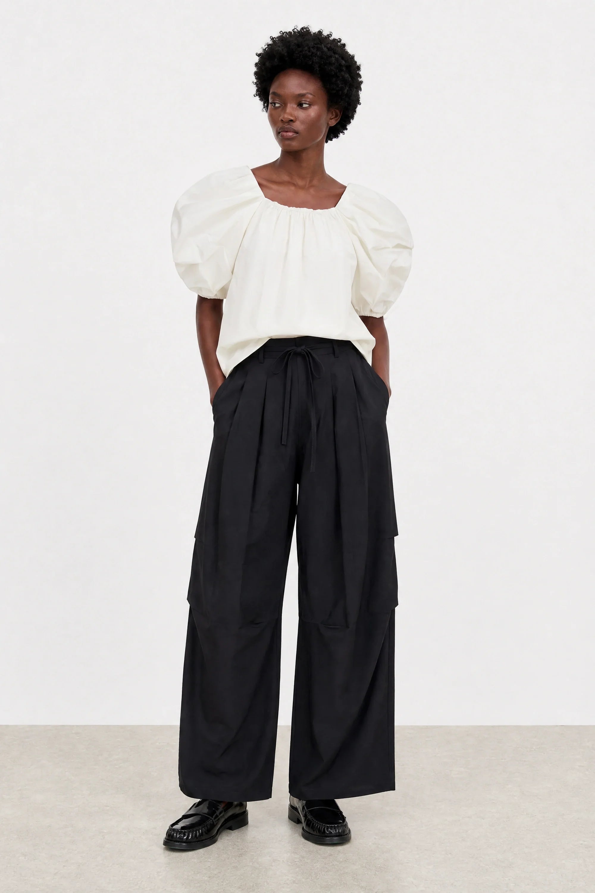 White puff sleeve blouse