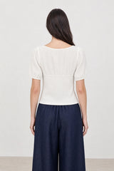 White sheer sleeve white bodice short sleeved blouse