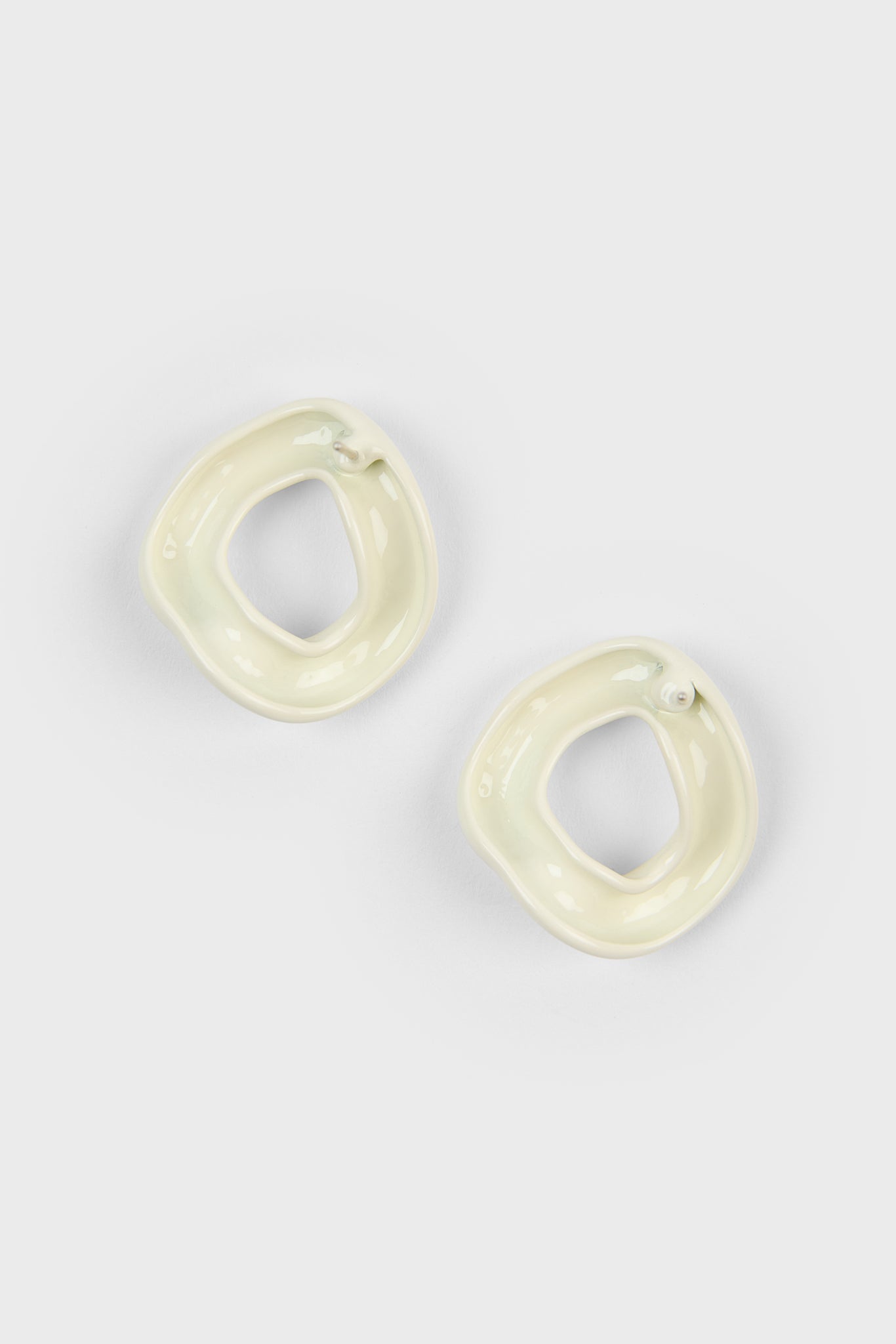 White thick organic circle earrings
