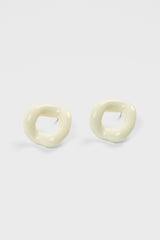 White thick organic circle earrings