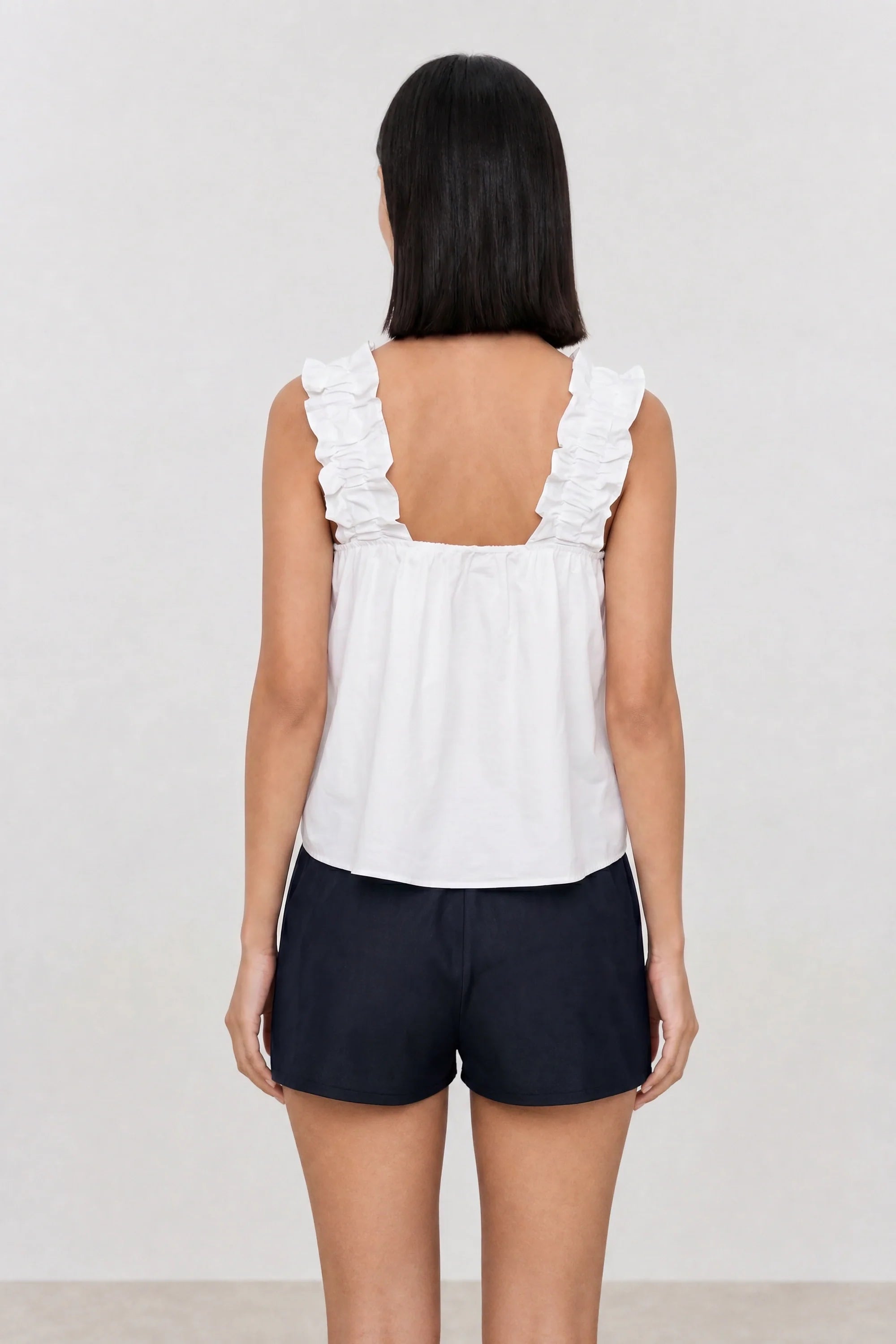 White thick ruched strap tank blouse