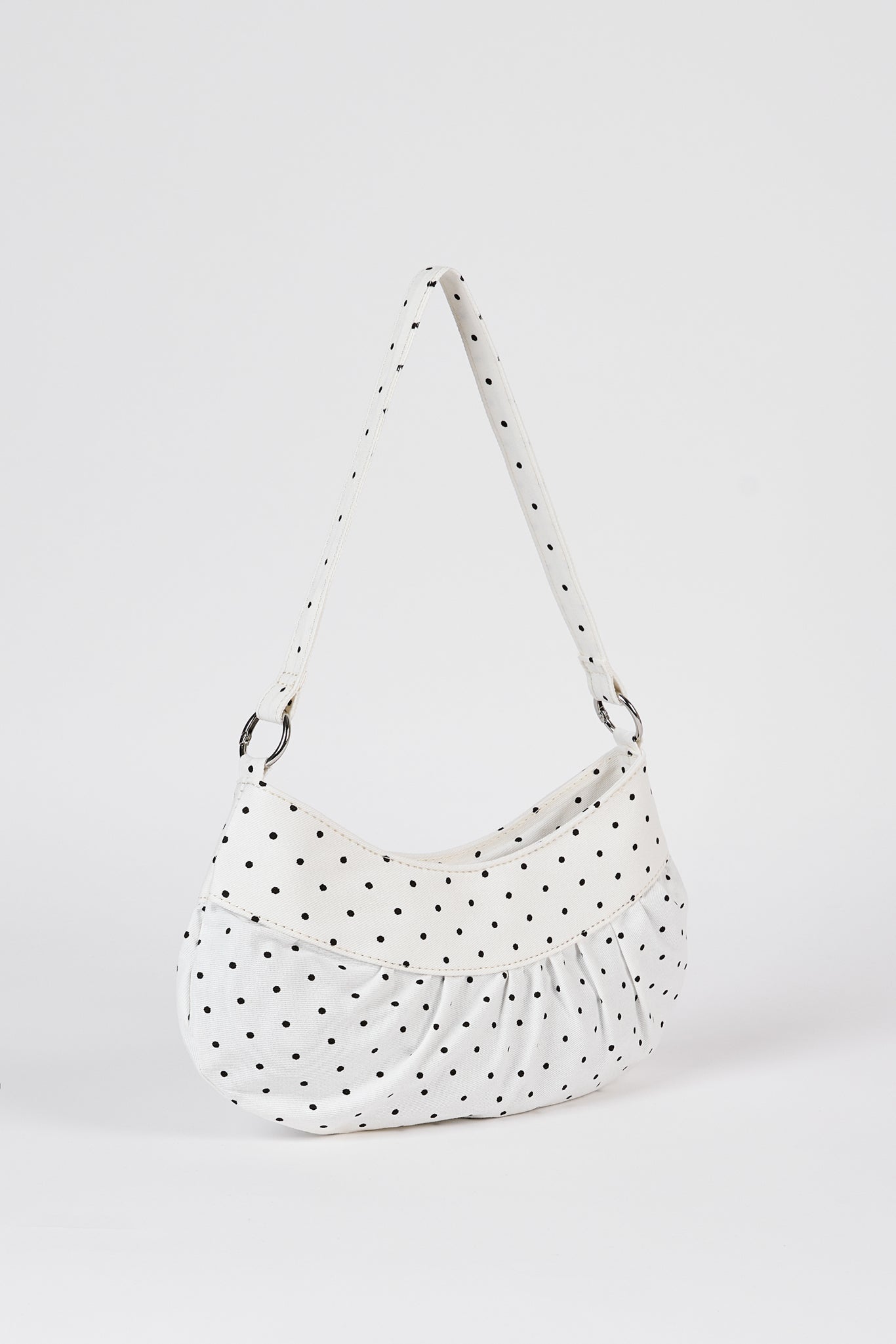 White tiny polka dot ruched curve shoulder bag